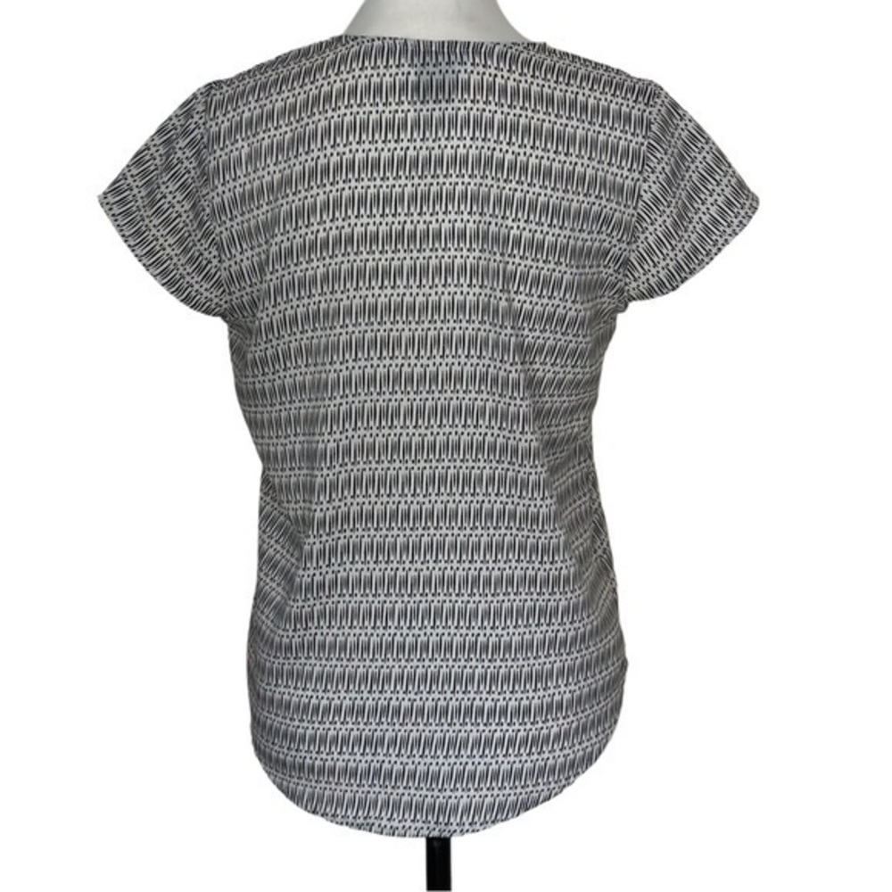 Ann Taylor Geometric Pom Pom Trim Square Neck Blouse Black White Women Small - Picture 3 of 5